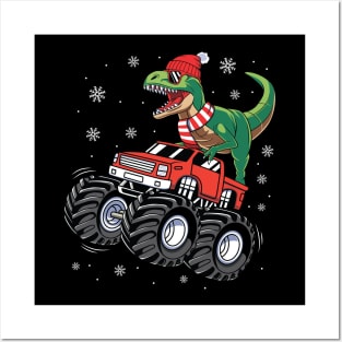 Dinosaur T Rex Riding Monster Truck Funny Christmas Xmas Posters and Art